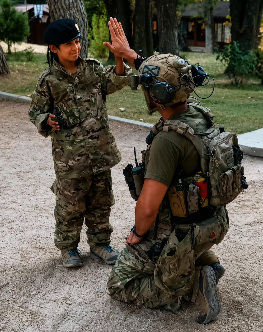 Un instructor saludando a un acampado durante la instrucción